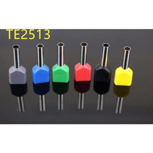 100PCS double pipe Insulated cold press Terminal Copper Crimp Connector TE2513