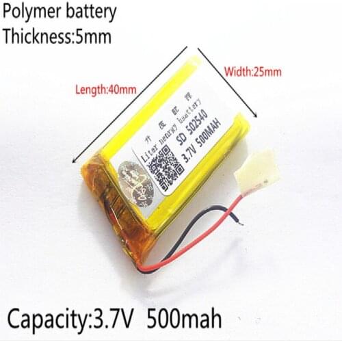 3.7V 500mAh 502540 Lithium Polymer Li-Po Rechargeable Battery li-ion cells For Mp3 Camera mobile phone GPS Vedio Game toys