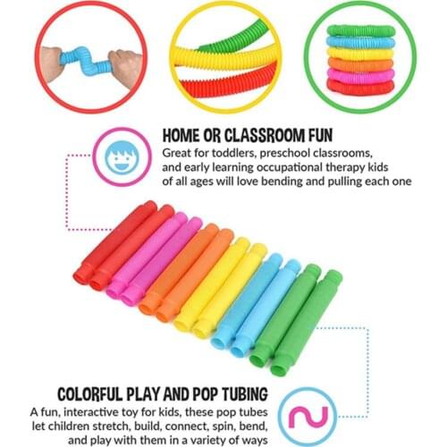 4-8PCS Colorful Fidget Tube Toys for Kids Pipe Squeeze Push Bubble Sensory Tools for Stress Relief Educational Folding Toy