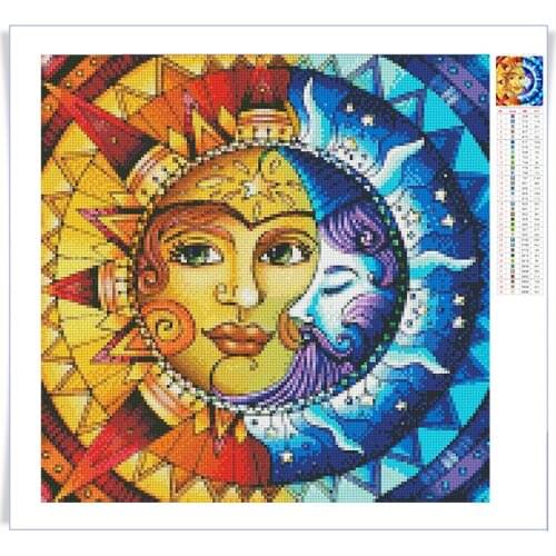 5D DIY Sun And Moon Diamond Painting Cross Stitch Kit Mosaic Diamond Embroidery Full Square Drill Home Decoration