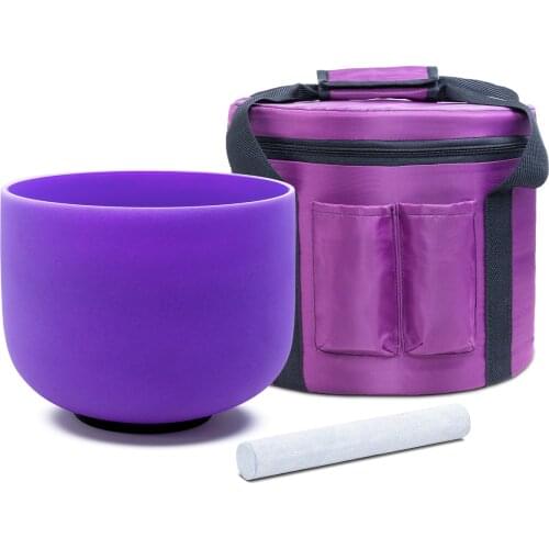 8 inch 432Hz/440Hz B Note Crown Chakra Pueple Colored Frosted Quartz Crystal Singing Bowl with Carrying Case