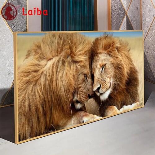 Diamond Mosaic Modern animal art, lion companion Picture Rhinestone Diamond Painting Cross Stitch Embroidery Needlework Wall Art