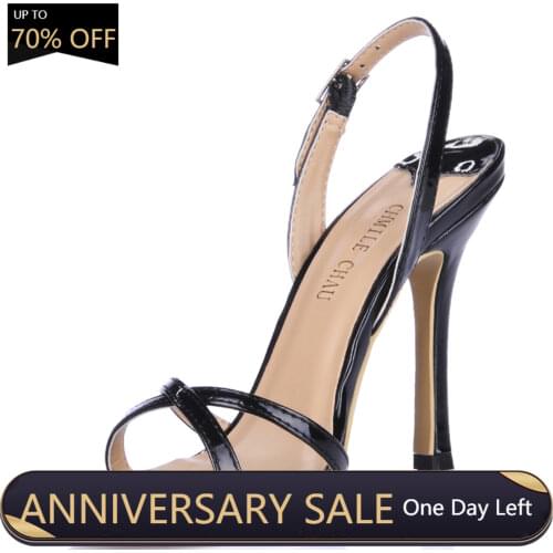 High Heel Sandals Stiletto Sexy Women Sandal Evening Dress Heeled Sandal Open Toe Slingback Strap Black Patent Lady Shoe YJ158-b