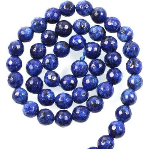 Natural Stone Faceted Dark Royal Blue Alabaster Gem Charm Loose Beads For Jewelry Making Needlework Bracelet DIY Strand 8 MM