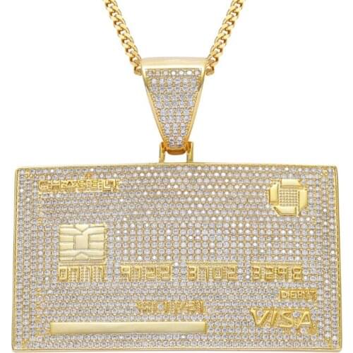 Hip Hop Rhinestone Necklace AAA Cubic Zircon Card Pendant Chain Luxury Men Jewelry