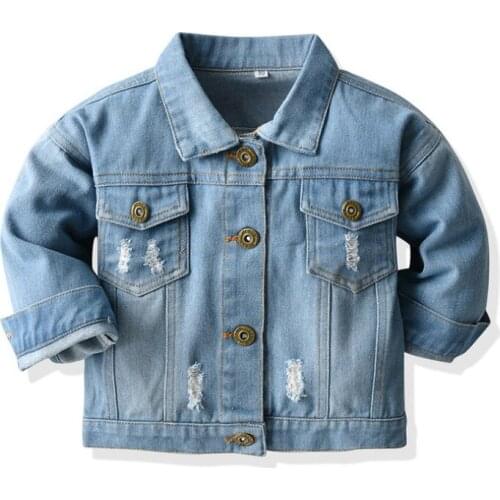 Little Boy Girl Denim Jacket Clothing Spring Autumn Kids Casual Jacket Girl Ripped Jeans Jacket Free Shipping