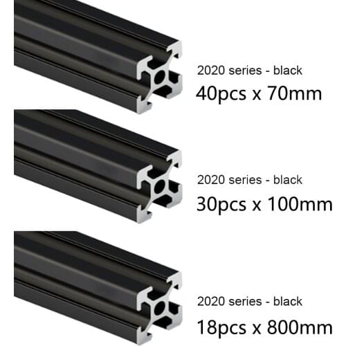 40 pcs 70mm, 30pcs 100mm, 18 pcs 800mm Black 20x20mm Black Aluminum Extrusion Profile