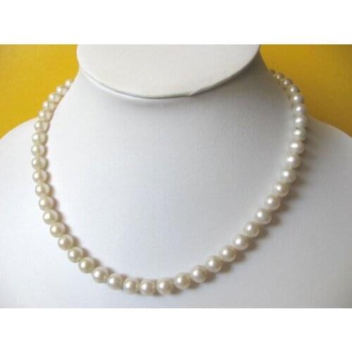 Elegant Genuine Pearl Jewellery,Charming AA 7-8MM White Color Natural Freshwater Pearl Necklace,Bridemaids Wedding Necklace