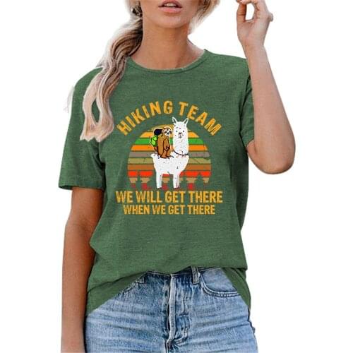 HIKING TEAM Sloth By Lama Rainbow Print Oversized Women Tshirt Casual Harajuku Summer Vintage Tshirt Tops Ladies Fashion Clothes