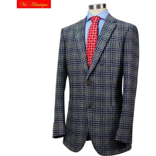 Custom tailor made Mens bespoke suits business formal wedding ware bespoke 1 piece Jacket coat grey whales plaid tweed wool