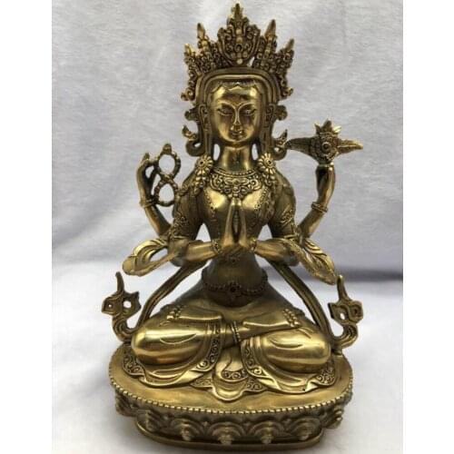 China brass Four-armed guan yin Buddha crafts statue