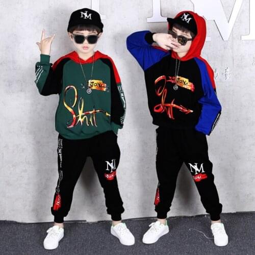 Kids Clothes Set Boys Clothes Teen Boy Clothing Sports Suit Child Sport Suit Boy Letters print Pants For Sport Boy Black Green