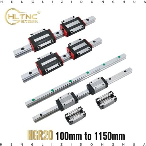 2pc HGR20 HGH20 Square Linear Guide Rail ANY LENGTH+4pc Slide Block Carriages HGH20CA/flang HGW20CC CNC Router Engraving