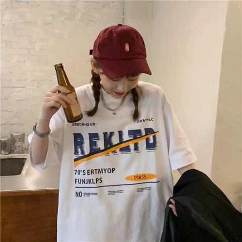 Summer loose letter printing short-sleeved T-shirt all-match casual college style top T-shirt women