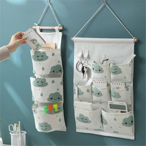 Wall-mounted Storage Bag Cotton Linen Hanging Bag Fabric 3/5/7 Pocket Hanging Pocket Sundrie Jewelry Storage Bag Behind The Door