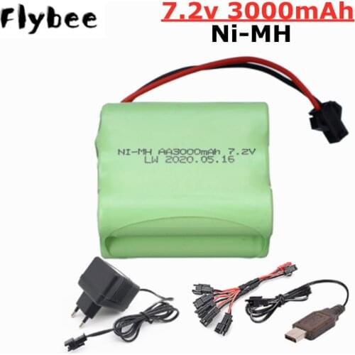 NIMH Battery 7.2V 3000mah Battery with Charger set For Rc Toy Cars Boats Guns Ni-MH AA 2800mah 7.2v Rechargeable Battery