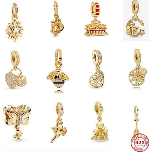NEW Gold Pendant Sparkling Sun Bee Tree 925 Sterling Silver Beads Charm Fit Original Pandora Bracelet DIY Jewelry For Women