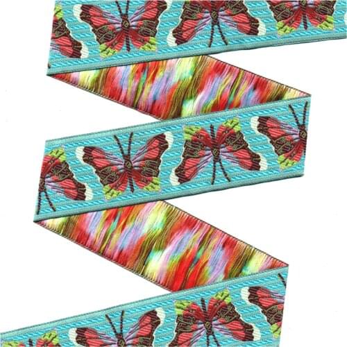 ZERZEEMOOY wholesale 1-1/2" 38mm 10yards/sets 100% Polyester Woven Jacquard Ribbon Colorful Blue butterfly HANDMADE lace