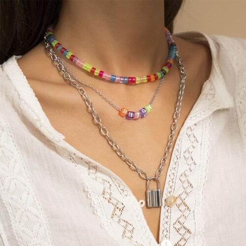 Bohemia Handmade Necklace Women Handmade Rainbow Beads Choker Female Trendy Acrylic Multi-Layer Clavicle Chain Girl Gift Jewelry