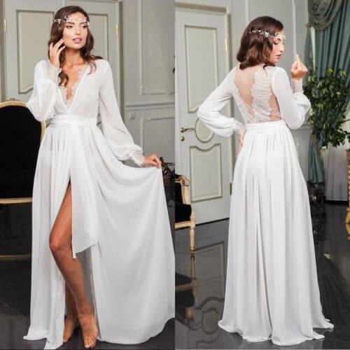 Sexy Women Sleepwear Bathrobe Boudoir Dress Long Sleeve Kimono Dressing Gown Babydoll Lingerie Bath Robe Belt Robes De Mariée
