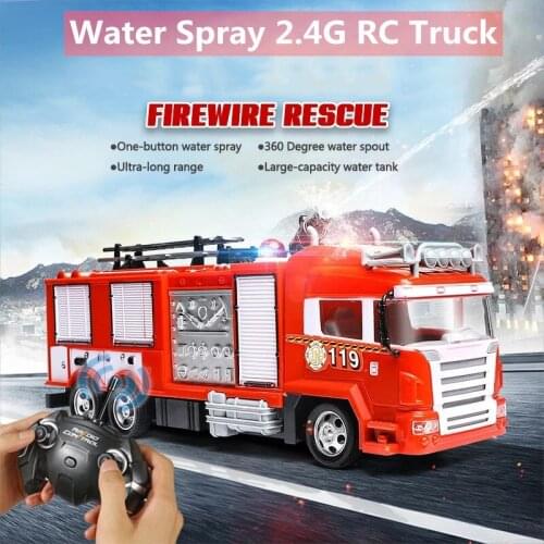 Large size 2.4G RC Fire Truck High Simualtion Water Spray Flash Light Sound Effect One Key Auto Spray Rotation Firewire Resue To