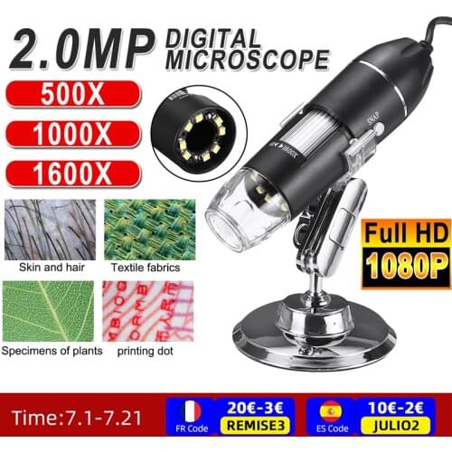 0-1600X 2MP 3 In 1 USB Type C LED Adjustable Microscope Handheld Portable Digital Microscope Interface Electron 8 LEDs Bracket