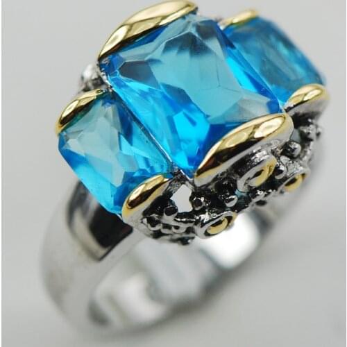 Blue Crystal Zircon 925 Sterling Silver Ring Size 6 7 8 9 10 F998