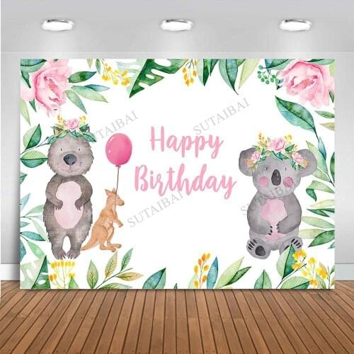Safari Koala Theme Child Birthday Backdrop Baby Shower Party Decoration Woodland Animal Background Photography Props Banner