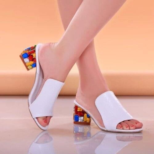 Women Fashion Summer Crystal Sandals Rhinestone Heels Open Toe Shoes Woman Colorful Ladies Beach Flip Flops Slides