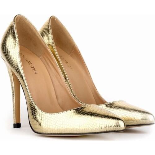 LOSLANDIFEN Sexy Crocodile Women Pumps Beauty Party Shoes Spring Summer High Heels Wedding Gold Dress