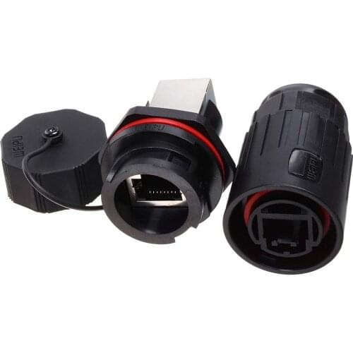 CAT6 Network Signal Cable Adapter RJ45 Ethernet Data Transfer Wire Connectors Panel Mount Aviation Connector Dust Cover Sockets