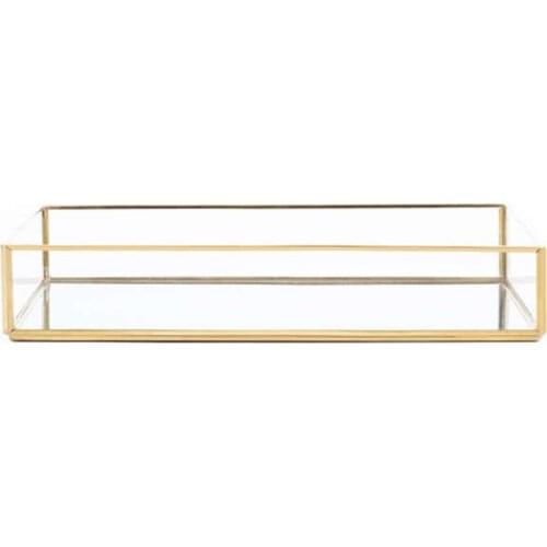 Nordic Retro Storage Tray Gold Rectangle Glass Makeup Organizer Tray Dessert Plate Jewelry Display Home Kitchen Decor