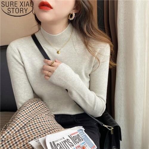 Sweaters Women Korean Autumn and Winter Fashion 2021 New Pullover V-neck Knitted Solid Long Sleeve Slim Fit Women Sweaters 10609