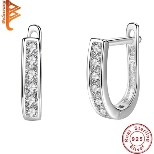 U Shape 925 Silver Earrings Hoop Earring Clear Crystal Horseshoe BuckleEarrings For Women Fashion Jewelry