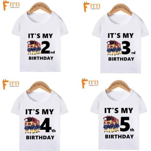 Boy Gir Cartoon Fireman Samed Funny Birthday T Shirts Children Its My 1-10th Birthday T-shirt Kids Summer Clothes