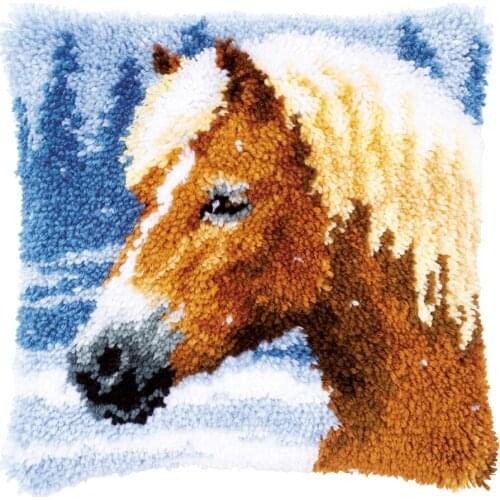 DIY Latch Hook Kits Throw Pillow Cover Cute Horse Rug Pattern Printed 16X16 inch, Crochet Needlework Crafts for Kids and Adults
