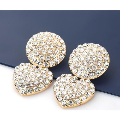 Fashion Metal Rhinestone Round Heart-shaped Geometric Earrings Girl Popular Dangle Earrings Party Jewelry Accessories