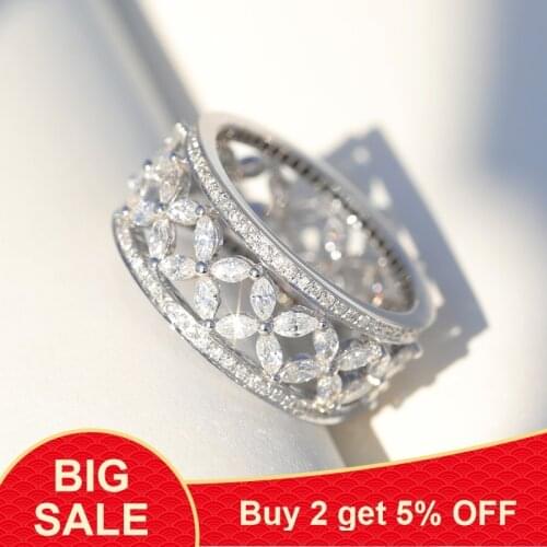 Romantic Flower ring 925 Sterling silver AAAAA Cubic Zirconia Engagement wedding band Rings for women Bridal Fashion Jewelry