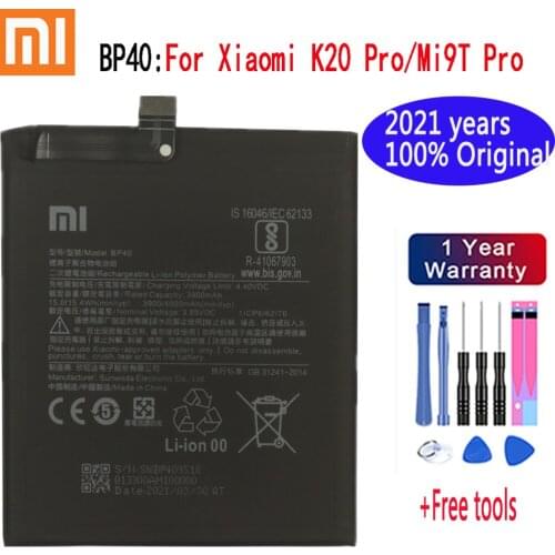 100% Original Battery For Xiaomi Redmi K20 Pro / Mi 9T Pro 3900mAh BP40 Replacement Li-ion Polymer Phone Battery Repair Parts