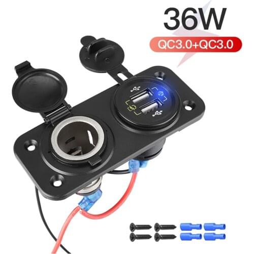 12V Marine Panel Cigarette Lighter Socket Splitter Dual Usb QC3.0 Waterproof Charger Vehicle Auto Power Adapter Car Accessories