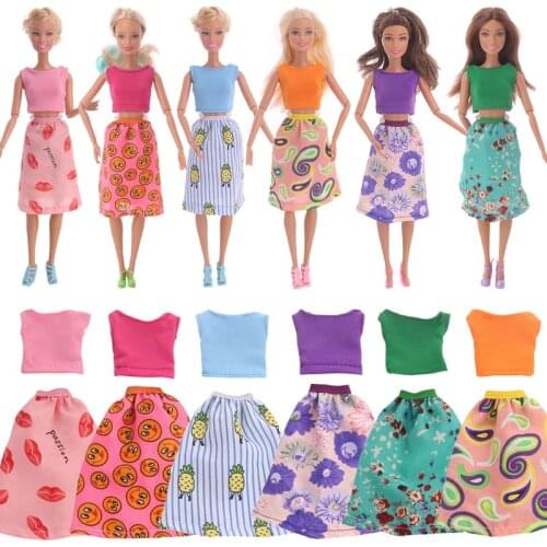 2 pcs/set Barbiees Dolls Skirt Cut-waist Short Top Fashion Casual Wear,Doll Accessories For 11Inch Doll,Gifts For Girl,Backless