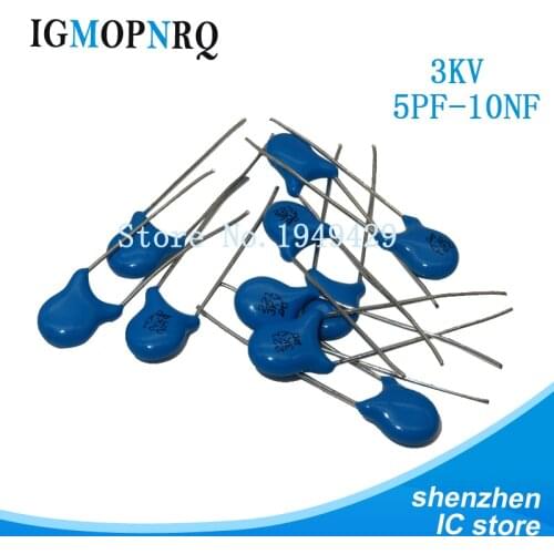 20pcs High voltage Ceramic Capacitor 3KV 5PF 10PF 15PF 20PF 22PF 27PF 30PF 47PF 56PF 100PF 220PF 1NF 2.2NF 3.3NF 4.7NF 10NF 22NF