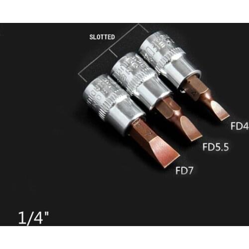 3pcs/set 1/4" Socket Joint Slotted Screwdriver Head High Quality CR-V Flat Head Screwdrivers Bit Set Hand Tool Set