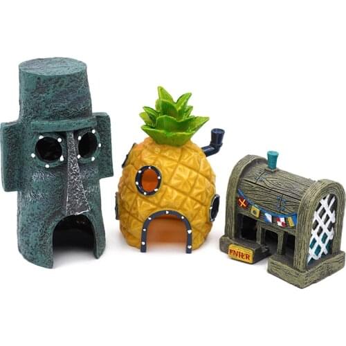 3Pcs/Set Fish Tank Decoration Cartoon Pineapple House Cute Ocean Landscape Ornaments Decor Octopus'easter Aquarium Accessories