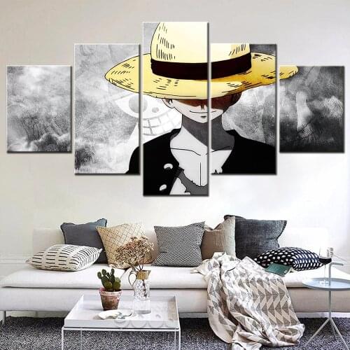 5 Piece Wall Art Canvas Anime Manga Pirate King Straw Hat Kid Posters And Pictures Modern LIving Room Wall Decoration Paintings