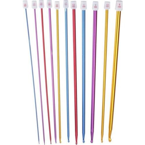 50 sets (11 Pcs/ Set) Crochet Hooks Needle Set Assorted Colors Tunisian Afghan Aluminum Knitting Needles Tools Kit