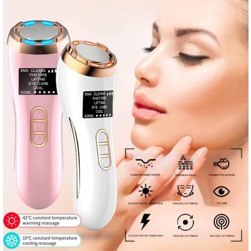 7 IN 1 Ultrasonic Hot Cool Massager RF EMS Facial Lifting Ion LED Photon Light Therapy Skin Rejuvenation Device Face Lift Device