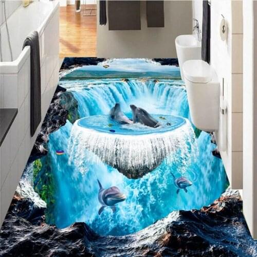 Beibehang Custom Photo Floor Painting 3D Cliff Falls Ocean Bathroom Walkway 3D Floor Waterproof Wear Resistant Home Decoration
