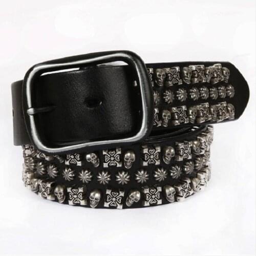 Free Shipping,new Brand punk 100% cow leather skull buckle belt.Heavy genuine leather vintage rivet belts skeleton