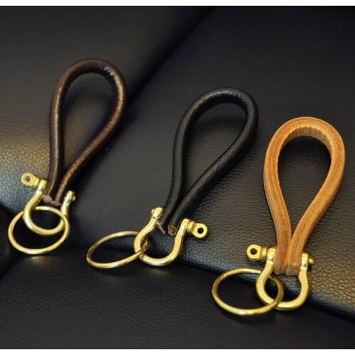 Classic Handmade Copper Brass Auto Keyring Key Holder Real Leather Cowhide Rope Keychain Bag Charm Pendant Accessories Llaveros